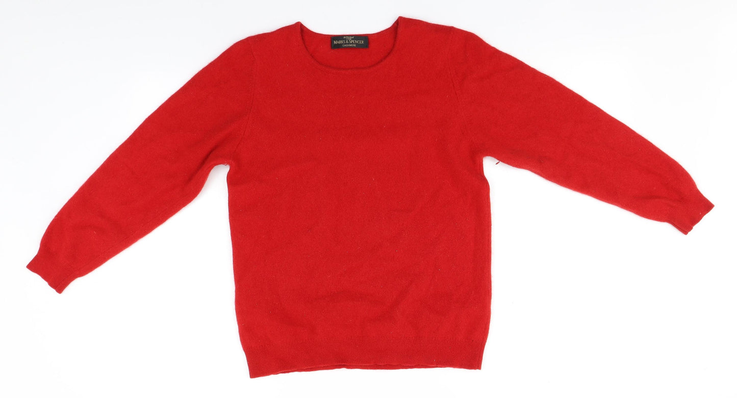 Marks and Spencer Womens Red Round Neck  Cashmere Pullover Jumper Size 14