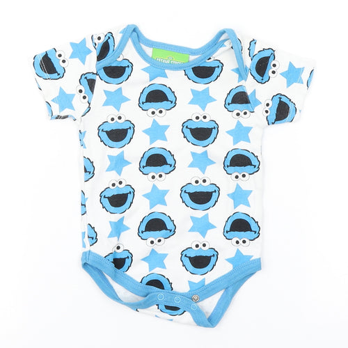 Sesame Street Baby White Geometric Cotton Babygrow One-Piece Size 3-6 Months   - Cookie Monster