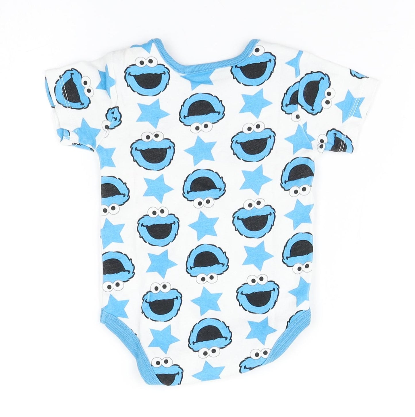 Sesame Street Baby White Geometric Cotton Babygrow One-Piece Size 3-6 Months   - Cookie Monster