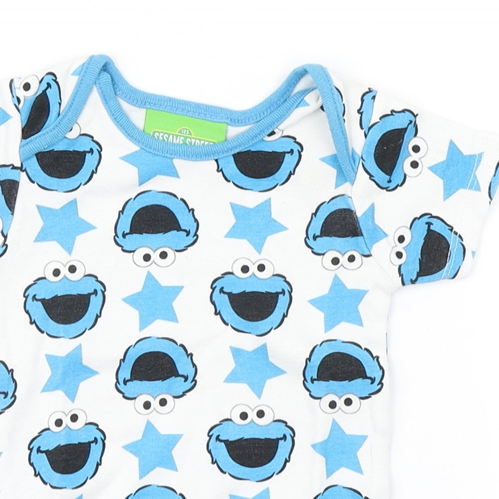 Sesame Street Baby White Geometric Cotton Babygrow One-Piece Size 3-6 Months   - Cookie Monster