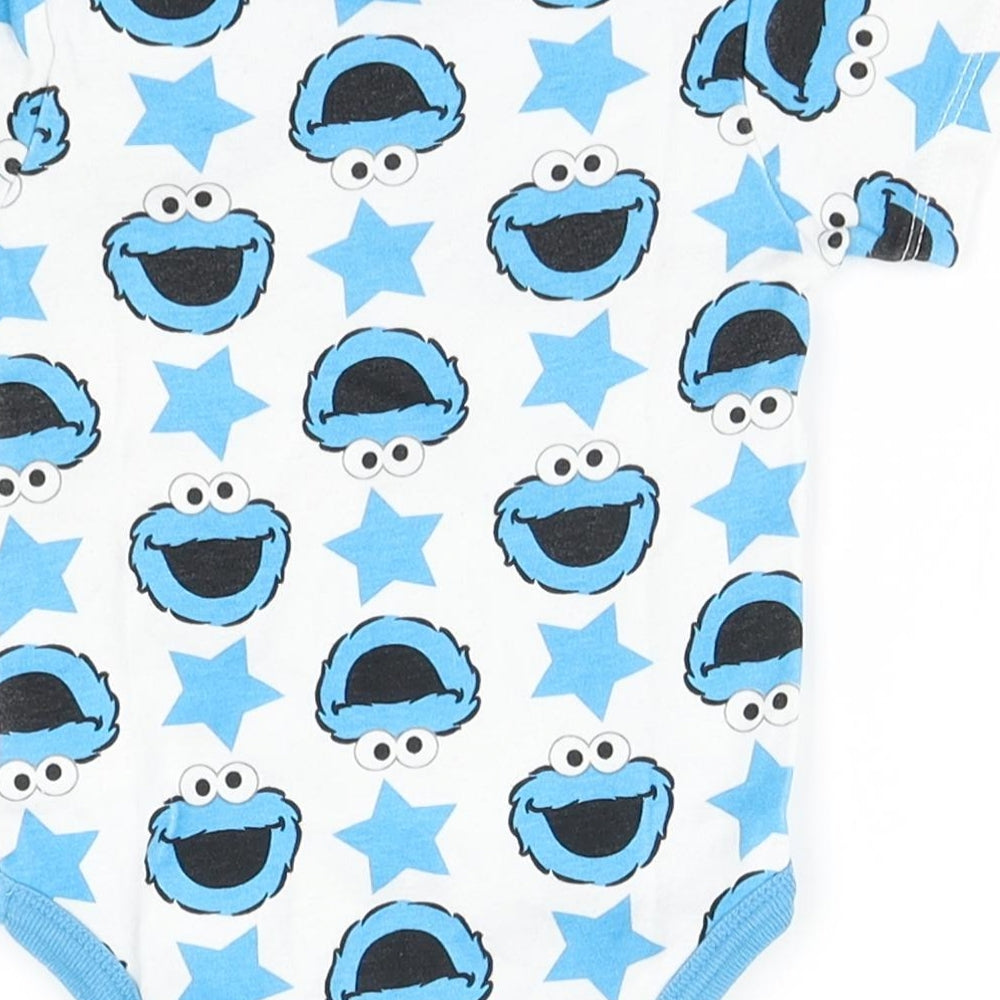 Sesame Street Baby White Geometric Cotton Babygrow One-Piece Size 3-6 Months   - Cookie Monster