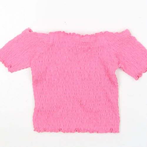 Primark Girls Pink  Polyester Basic Blouse Size 6-7 Years Boat Neck