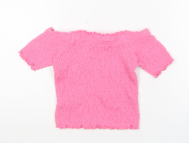 Primark Girls Pink  Polyester Basic Blouse Size 6-7 Years Boat Neck