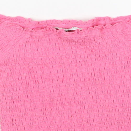 Primark Girls Pink  Polyester Basic Blouse Size 6-7 Years Boat Neck
