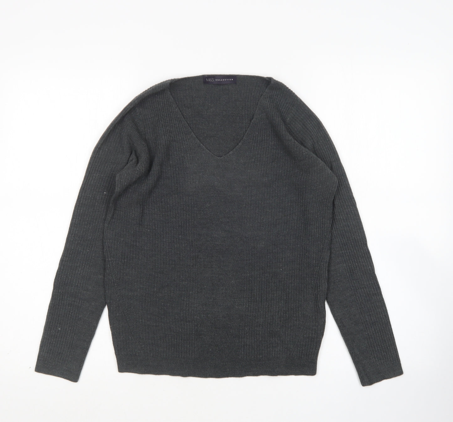 M&s Womens Grey Scoop Neck  Acrylic Pullover Jumper Size 10