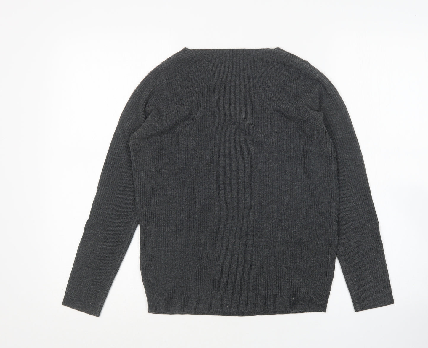 M&s Womens Grey Scoop Neck  Acrylic Pullover Jumper Size 10