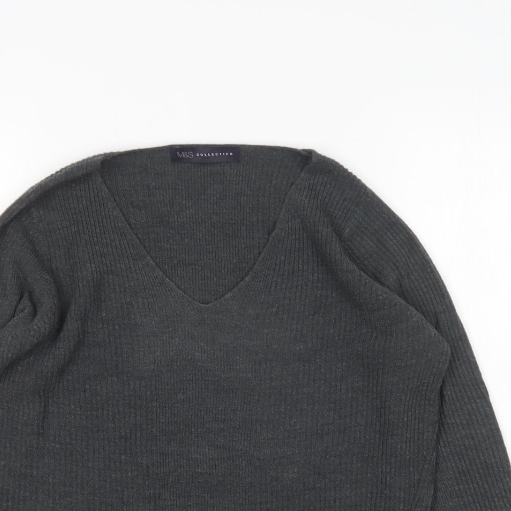 M&s Womens Grey Scoop Neck  Acrylic Pullover Jumper Size 10