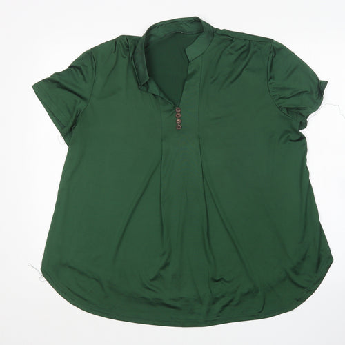Preworn Womens Green  Polyester Basic Blouse Size S V-Neck