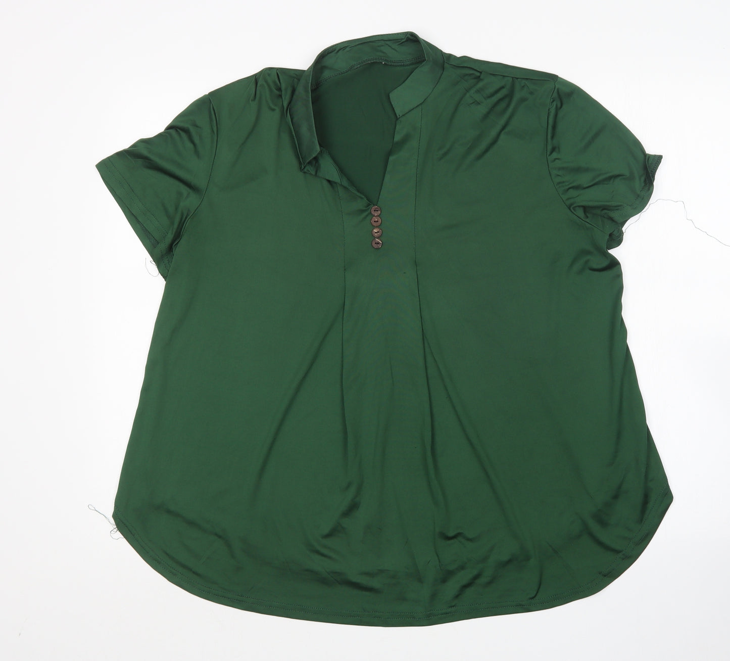 Preworn Womens Green  Polyester Basic Blouse Size S V-Neck