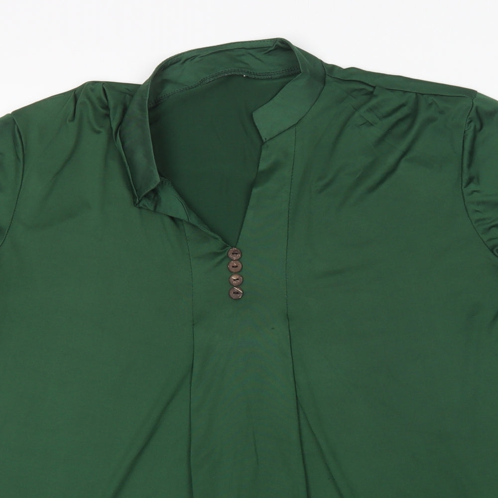 Preworn Womens Green  Polyester Basic Blouse Size S V-Neck