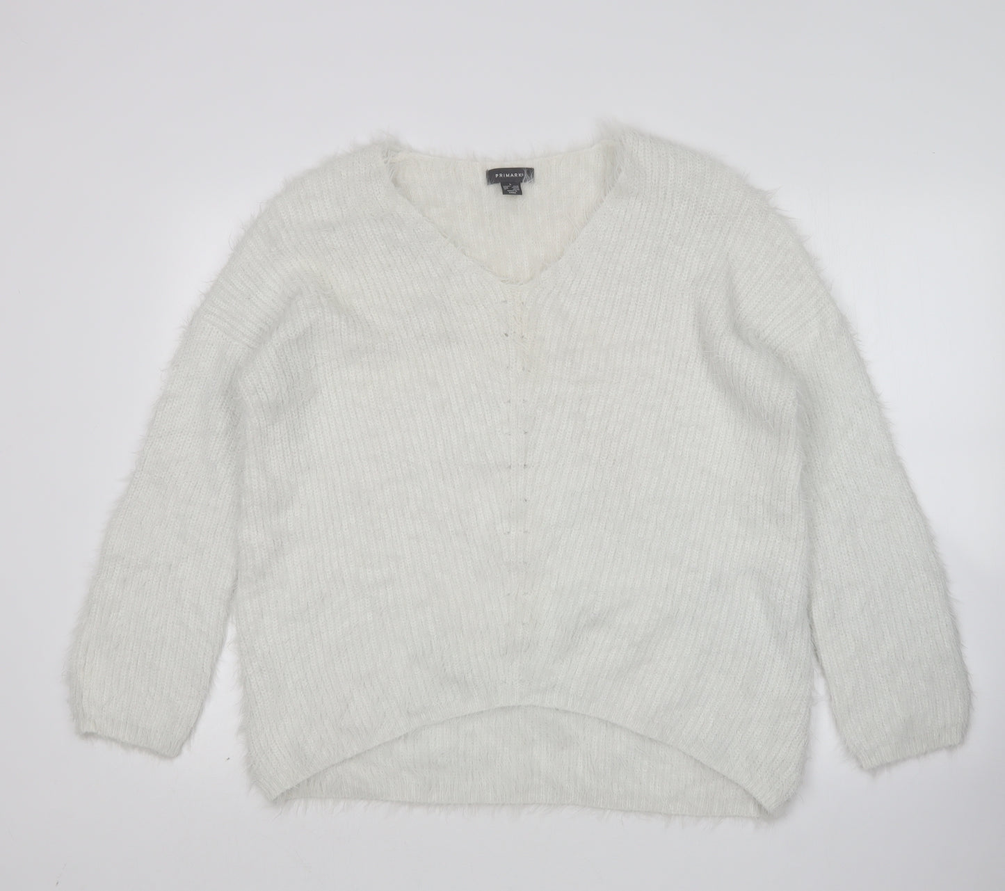 Primark Mens White V-Neck  Acrylic Pullover Jumper Size L