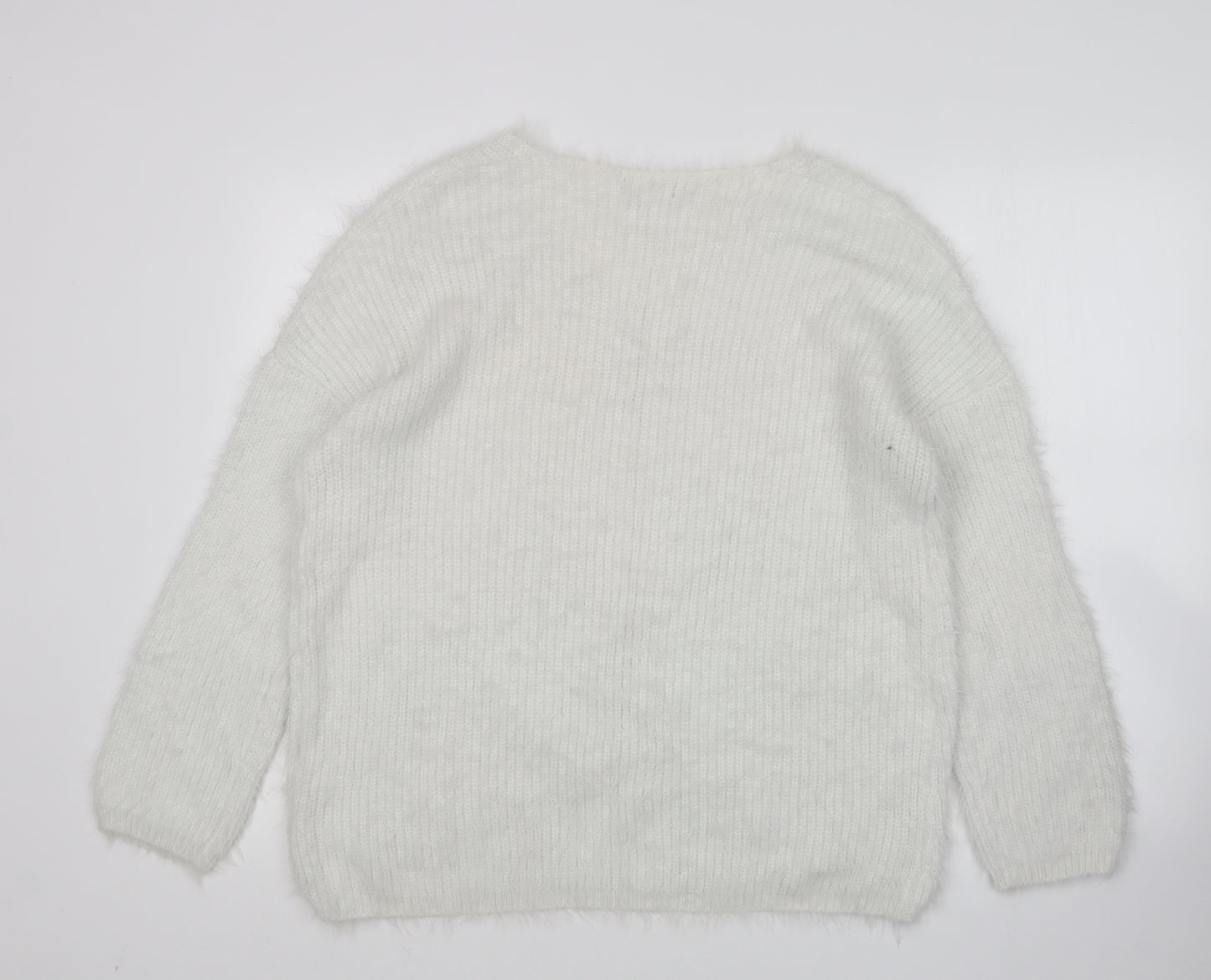 Primark Mens White V-Neck  Acrylic Pullover Jumper Size L