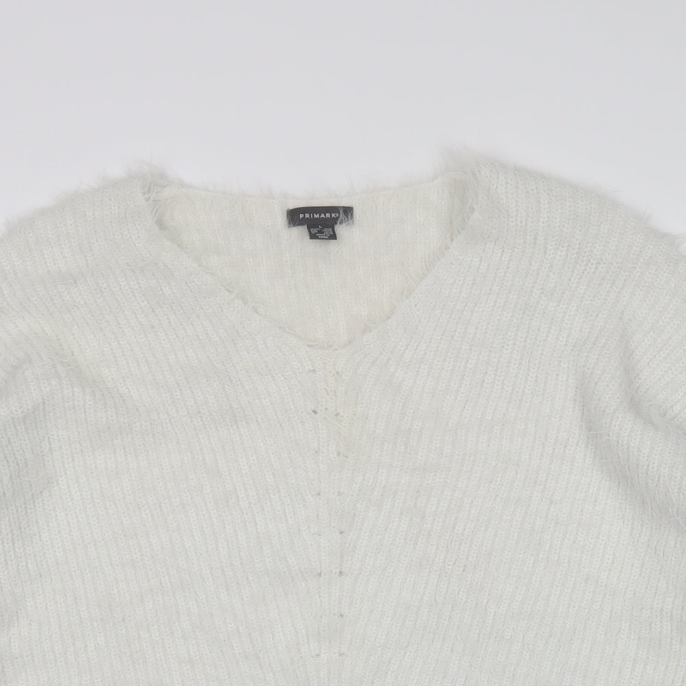 Primark Mens White V-Neck  Acrylic Pullover Jumper Size L