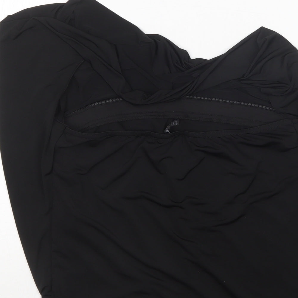 Amisu Womens Black  Polyester Basic Blouse Size M Round Neck