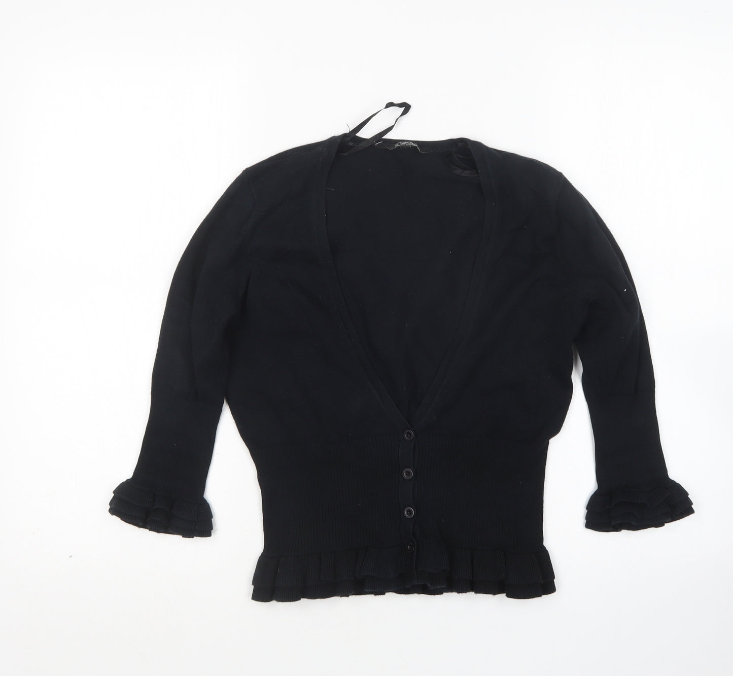 Star Womens Black V-Neck  Cotton Cardigan Jumper Size 10