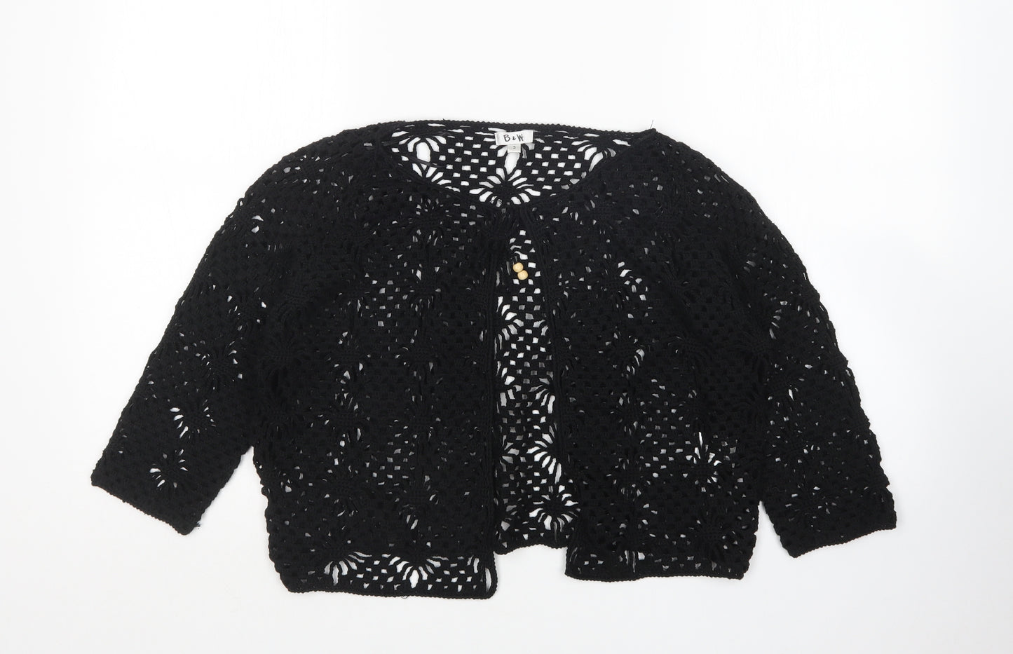 B&W Womens Black Round Neck  Acrylic Cardigan Jumper Size M