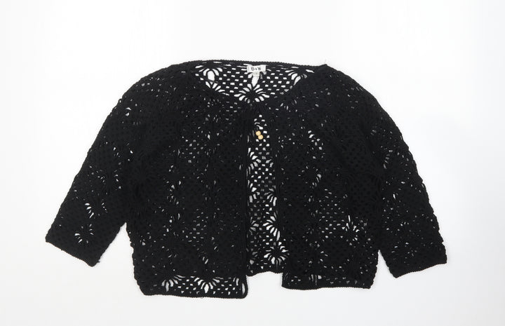 B&W Womens Black Round Neck  Acrylic Cardigan Jumper Size M