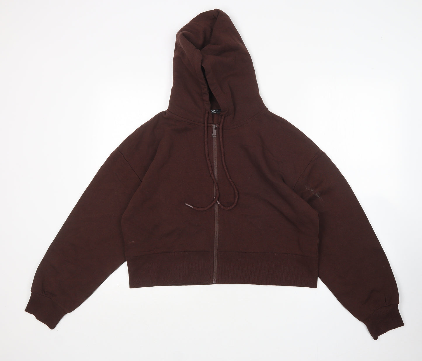 Zara Womens Brown  Cotton Full Zip Hoodie Size M