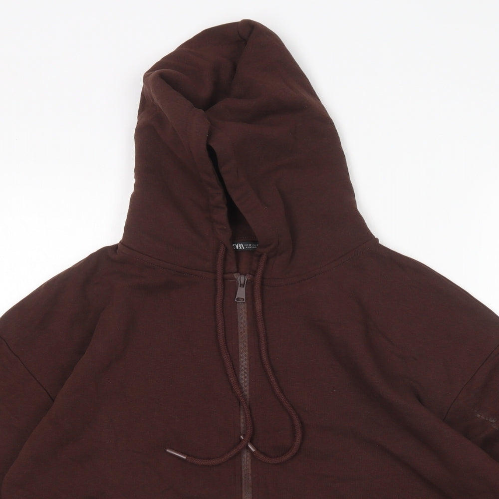 Zara Womens Brown  Cotton Full Zip Hoodie Size M