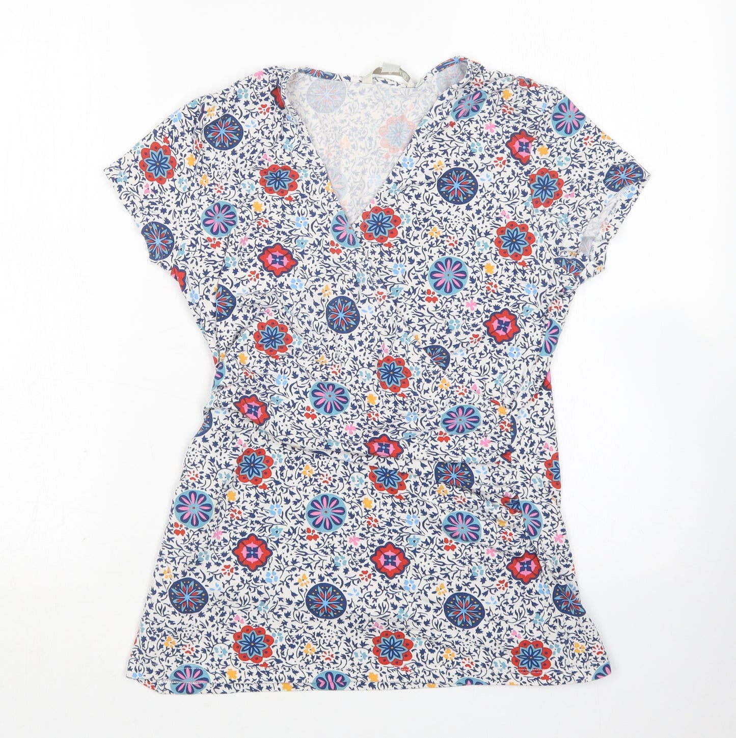 Boden Womens Multicoloured Floral Viscose Basic T-Shirt Size 14 V-Neck