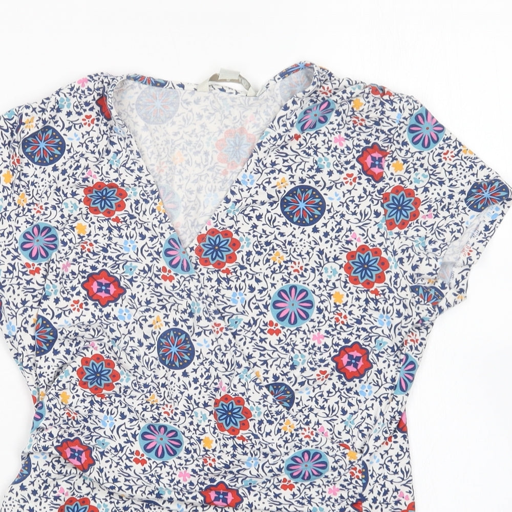 Boden Womens Multicoloured Floral Viscose Basic T-Shirt Size 14 V-Neck