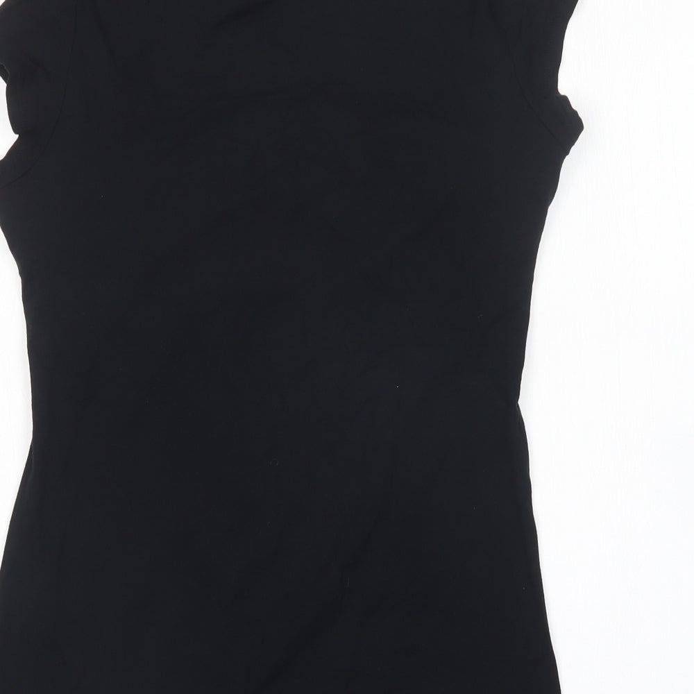 M&S Womens Black  Viscose Basic T-Shirt Size 16 Square Neck