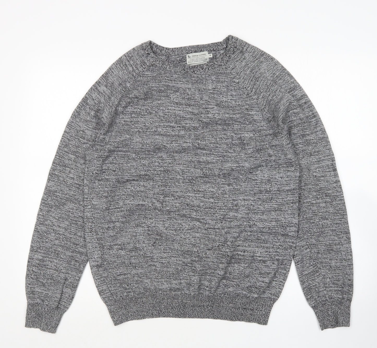 TU Mens Grey Round Neck  Cotton Pullover Jumper Size M