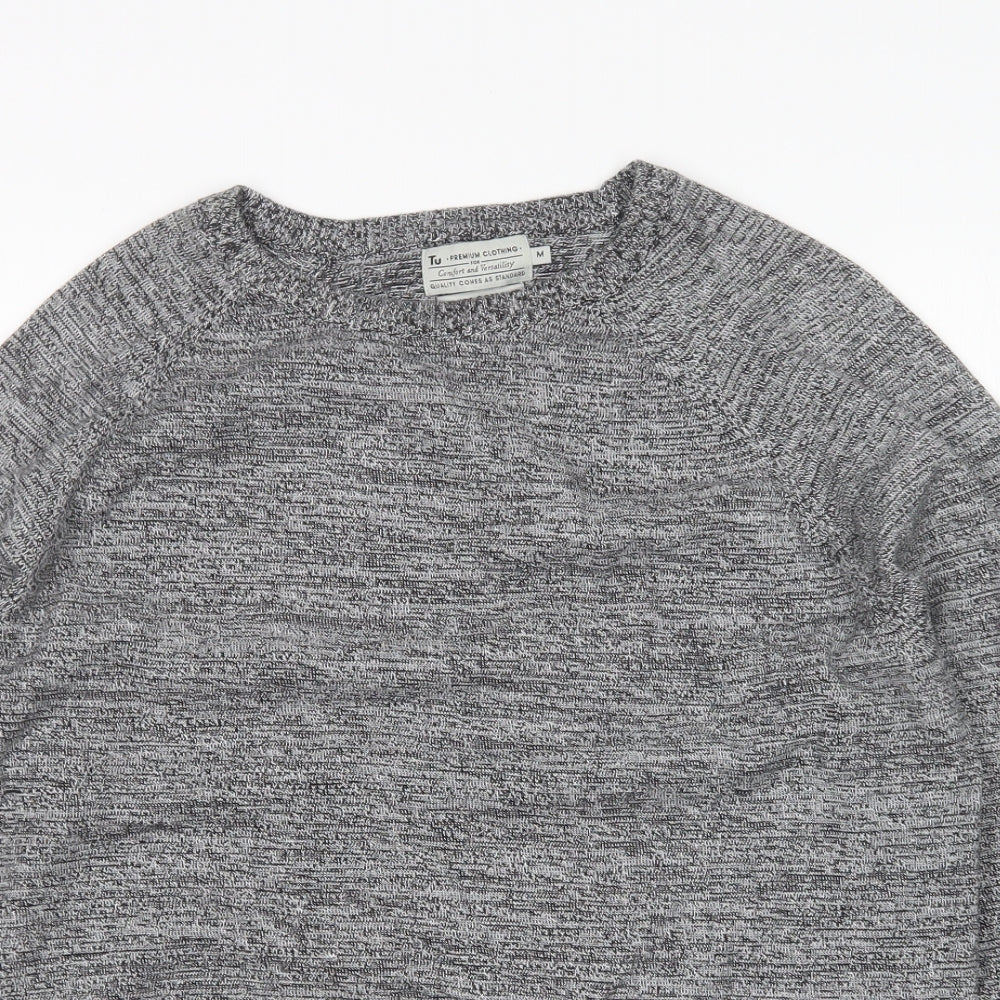 TU Mens Grey Round Neck  Cotton Pullover Jumper Size M