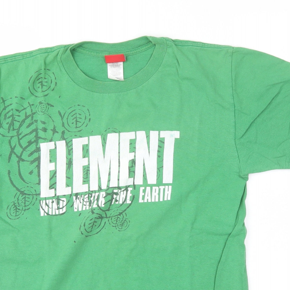 Element Mens Green  Cotton  T-Shirt Size S Round Neck