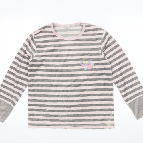 Muslher Womens Grey Striped Polyester Blend Basic Blouse Size 14 Round Neck