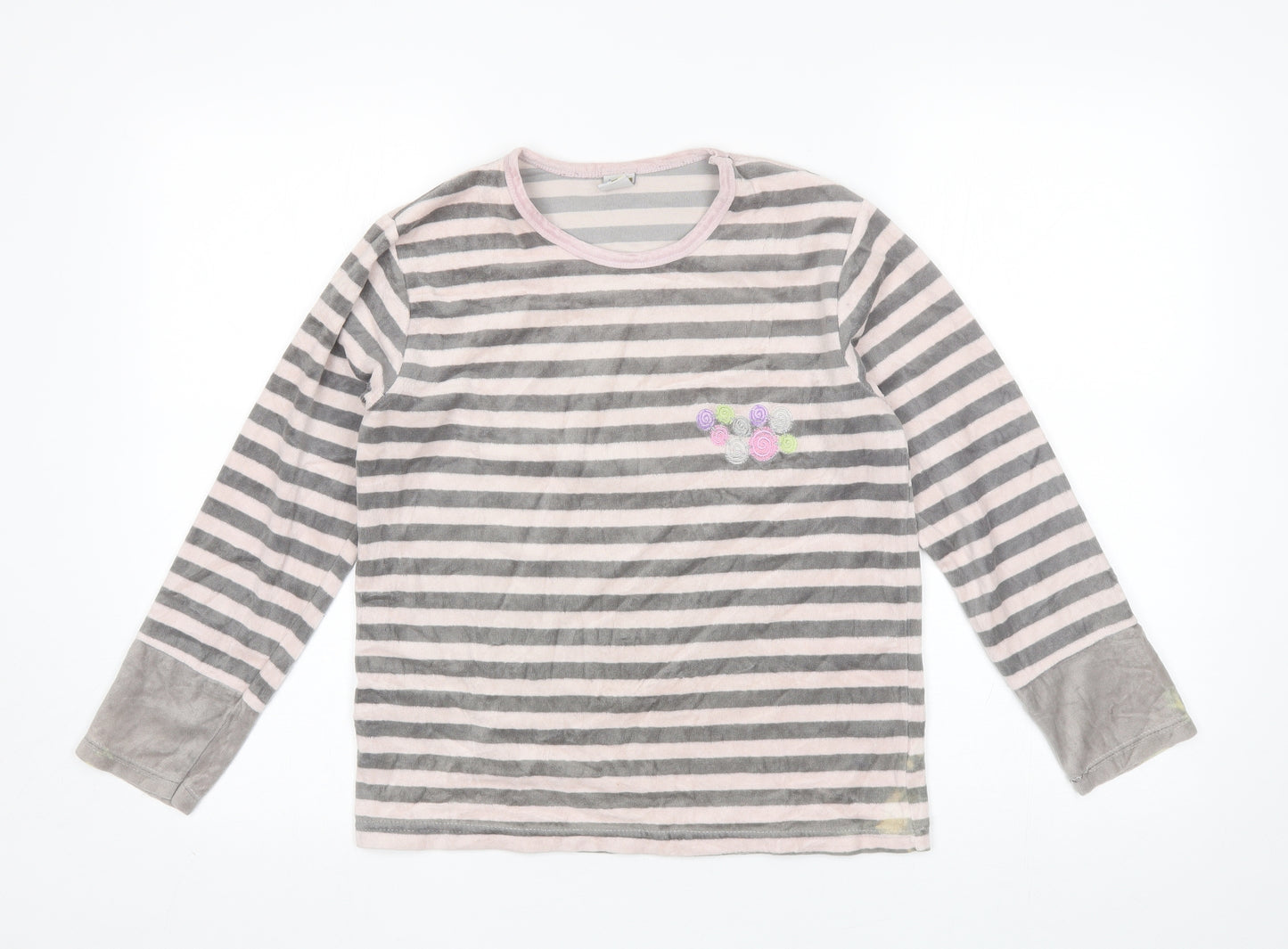 Muslher Womens Grey Striped Polyester Blend Basic Blouse Size 14 Round Neck