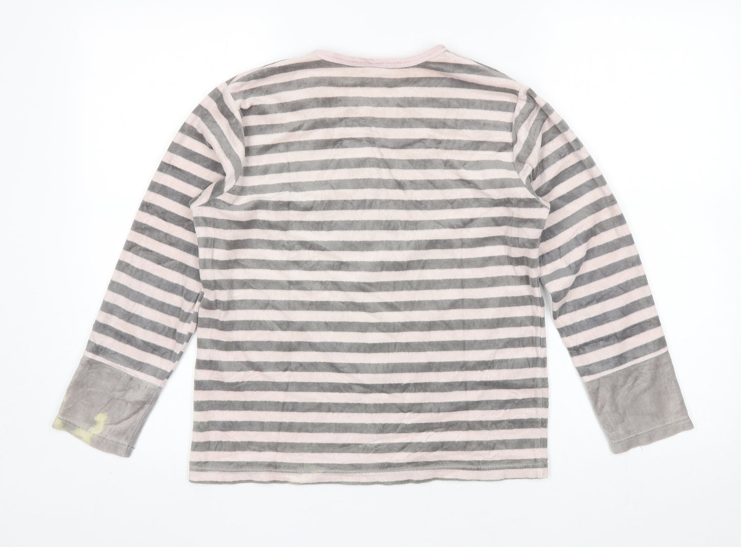 Muslher Womens Grey Striped Polyester Blend Basic Blouse Size 14 Round Neck