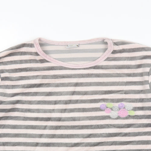 Muslher Womens Grey Striped Polyester Blend Basic Blouse Size 14 Round Neck