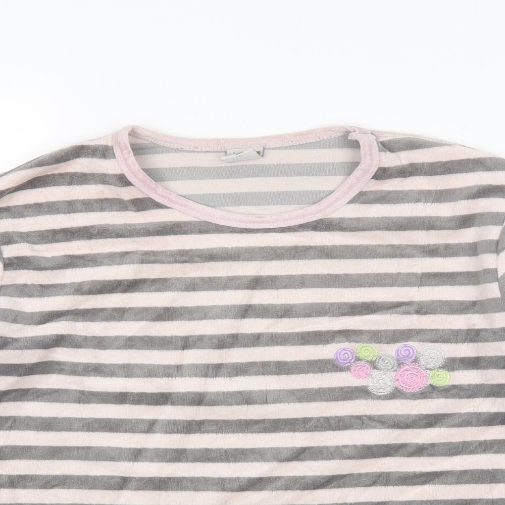 Muslher Womens Grey Striped Polyester Blend Basic Blouse Size 14 Round Neck