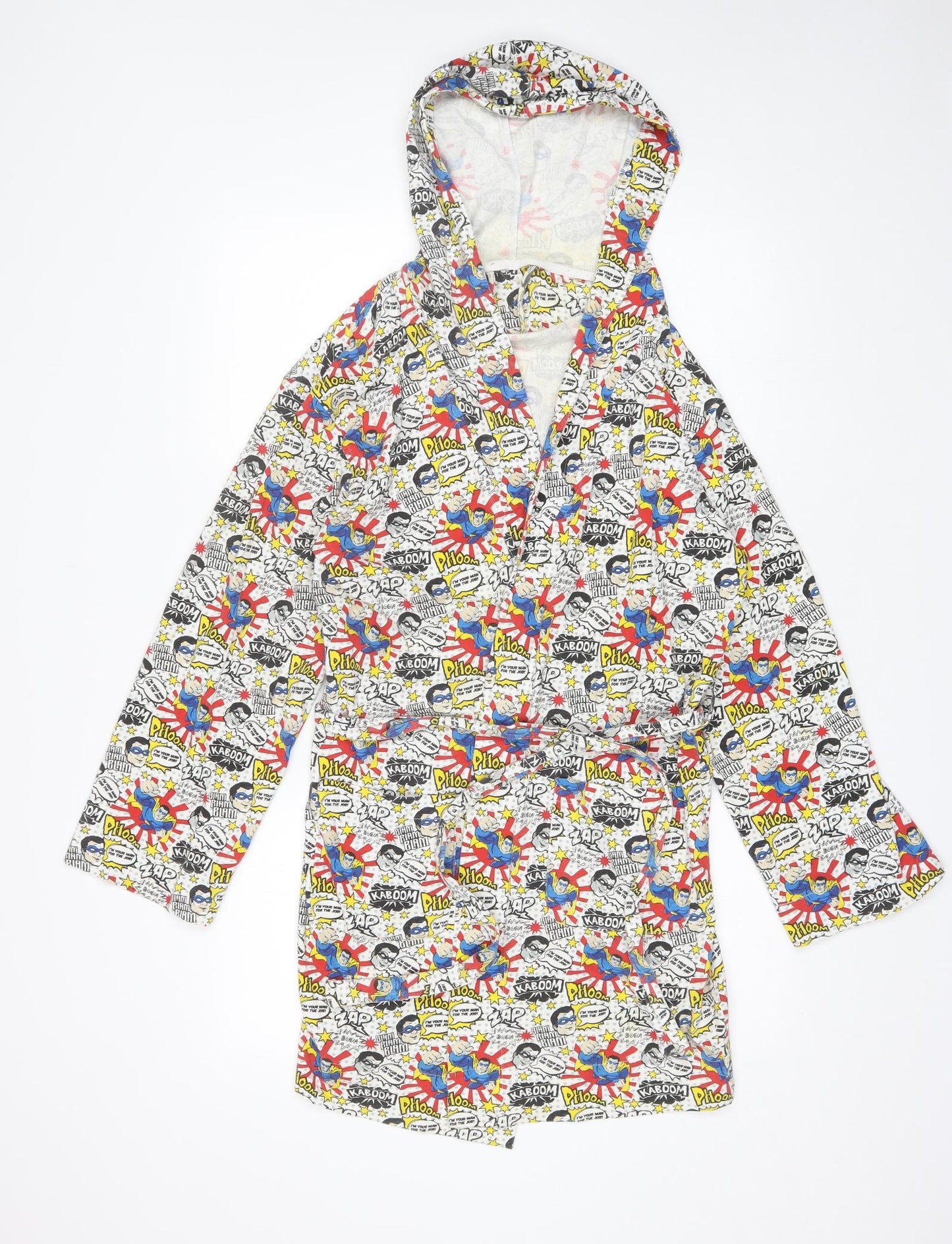 New Look Mens White Polka Dot Cotton  Robe Size M   - Superman