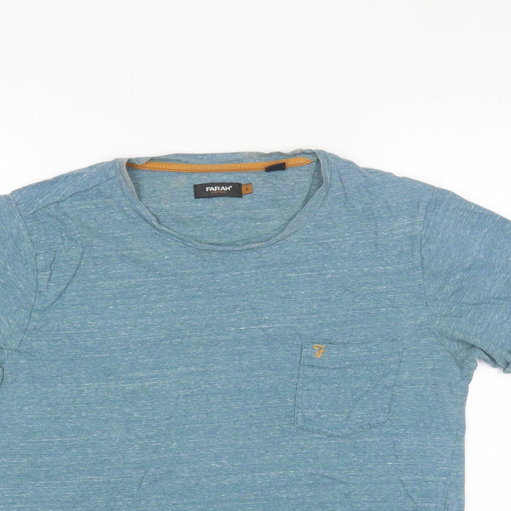 Farah Mens Blue  Cotton  T-Shirt Size S Round Neck