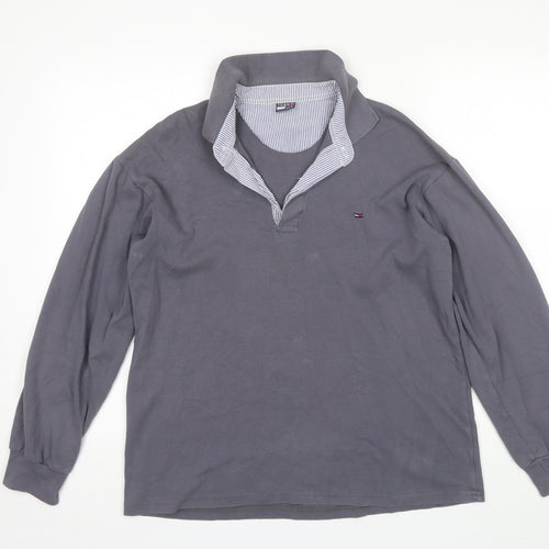Tommy Hilfiger Mens Grey Collared  Cotton Pullover Jumper Size L