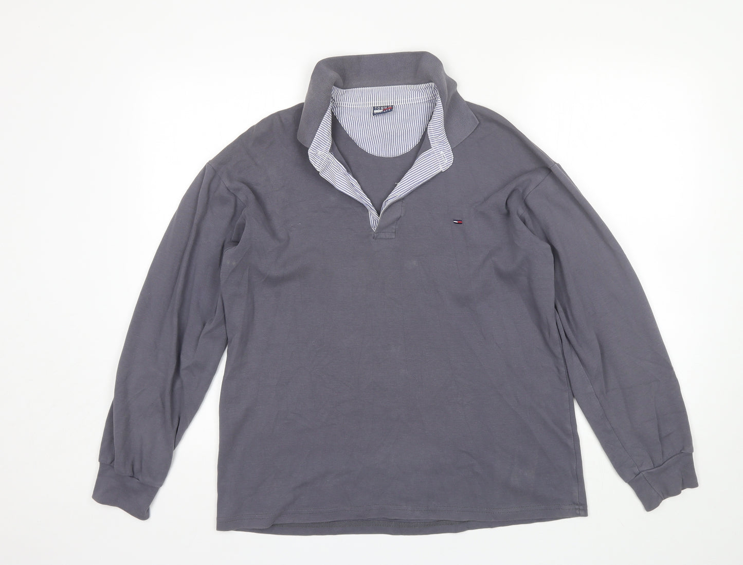Tommy Hilfiger Mens Grey Collared  Cotton Pullover Jumper Size L