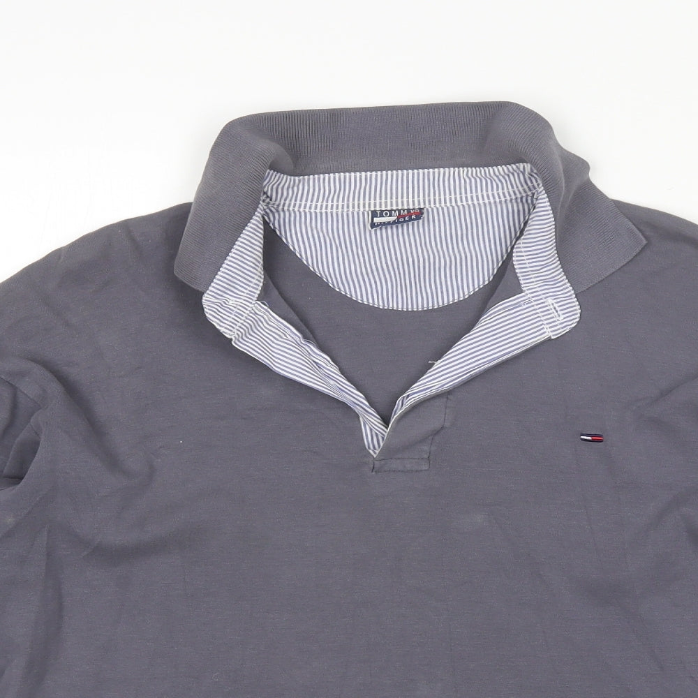Tommy Hilfiger Mens Grey Collared  Cotton Pullover Jumper Size L