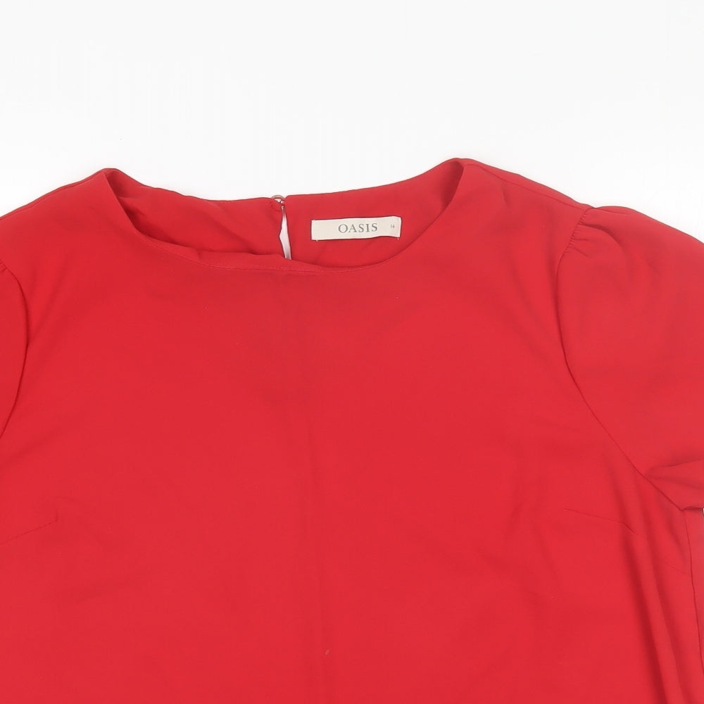 Oasis Womens Red  Polyester Basic Blouse Size 16 Round Neck
