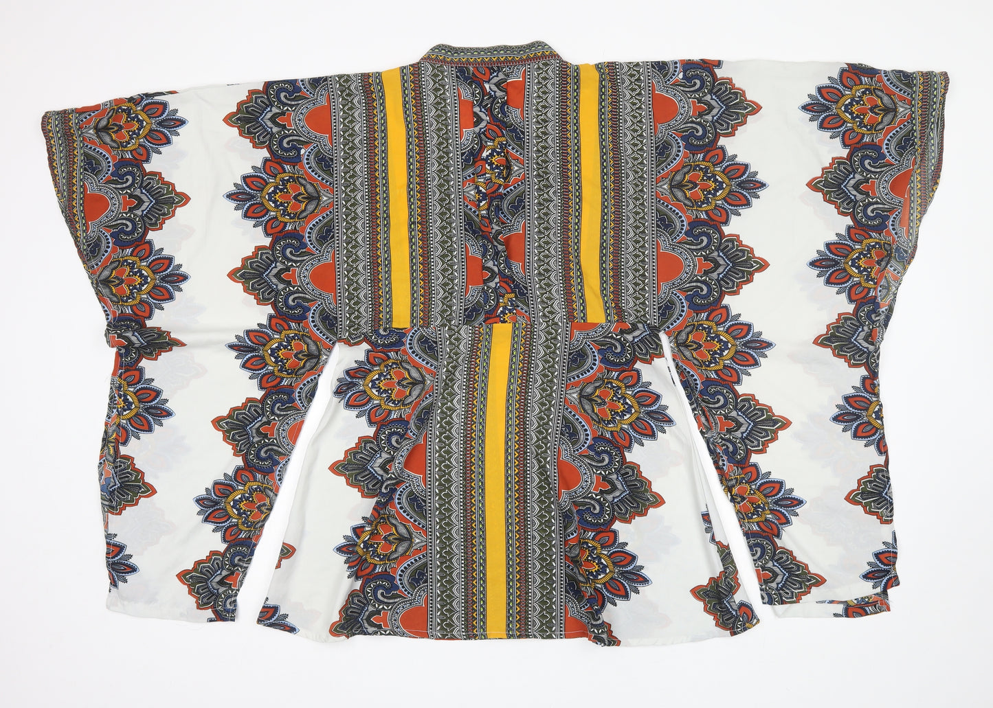 Boohoo Womens Yellow Paisley Polyester Kimono Blouse Size 8 V-Neck