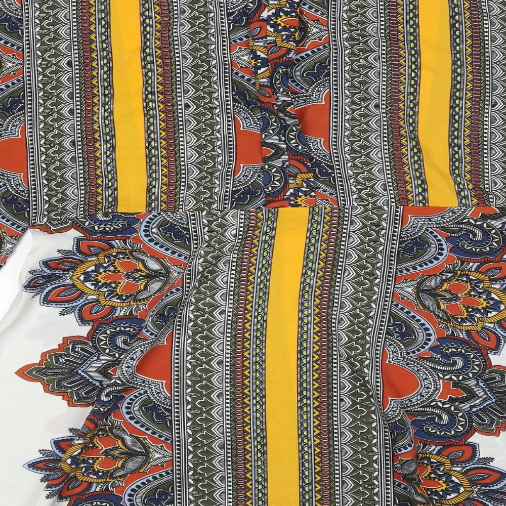 Boohoo Womens Yellow Paisley Polyester Kimono Blouse Size 8 V-Neck