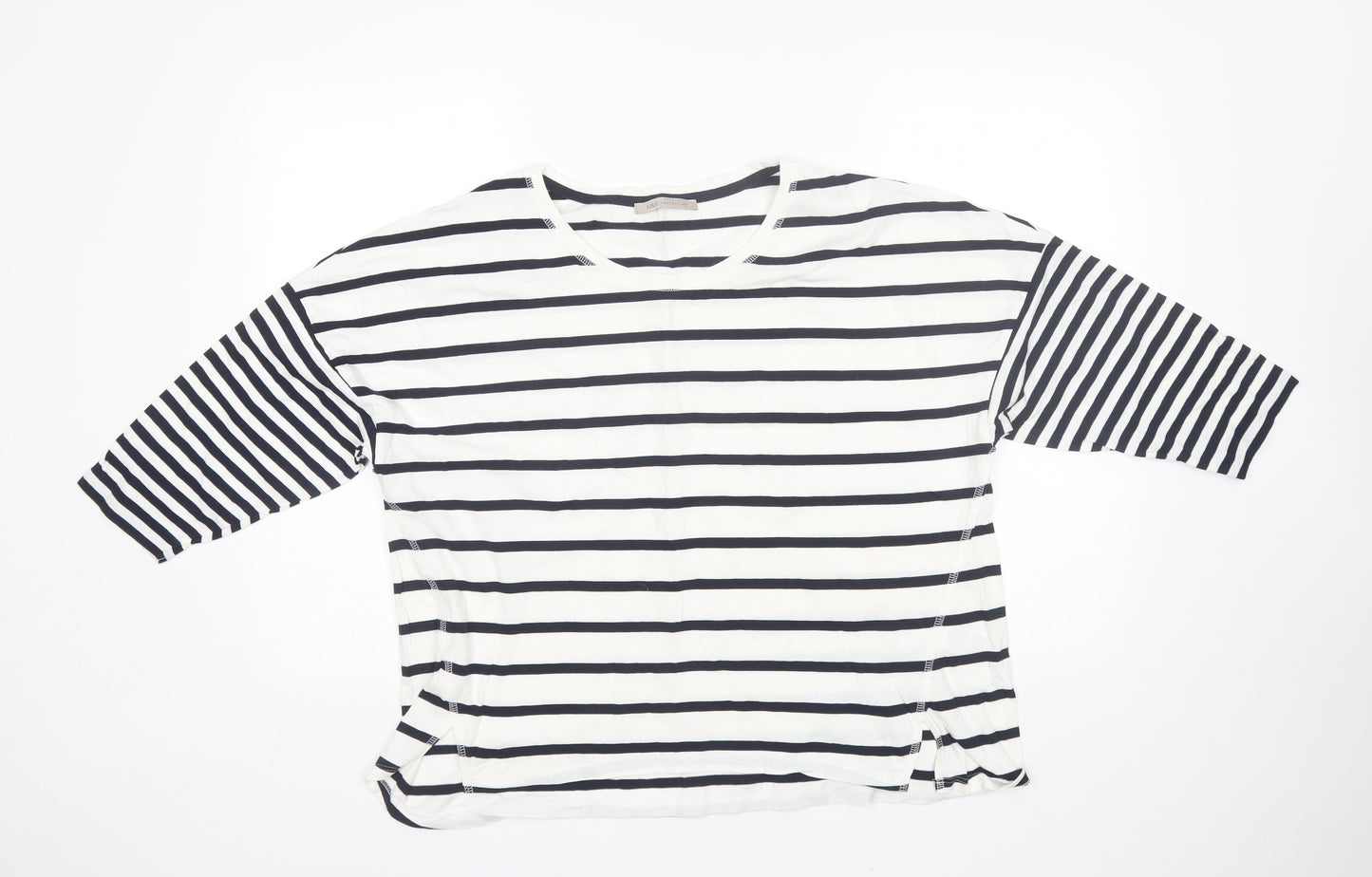 Marks and Spencer Womens White Striped Cotton Basic T-Shirt Size 20 Round Neck