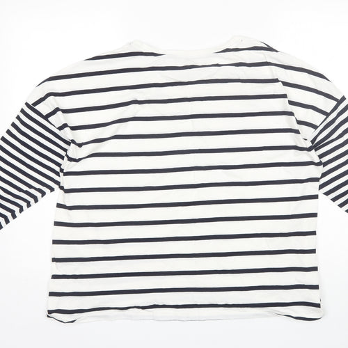 Marks and Spencer Womens White Striped Cotton Basic T-Shirt Size 20 Round Neck