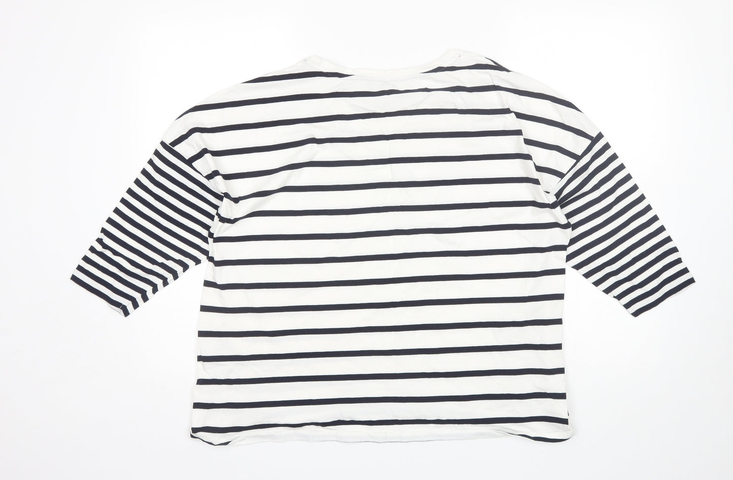 Marks and Spencer Womens White Striped Cotton Basic T-Shirt Size 20 Round Neck