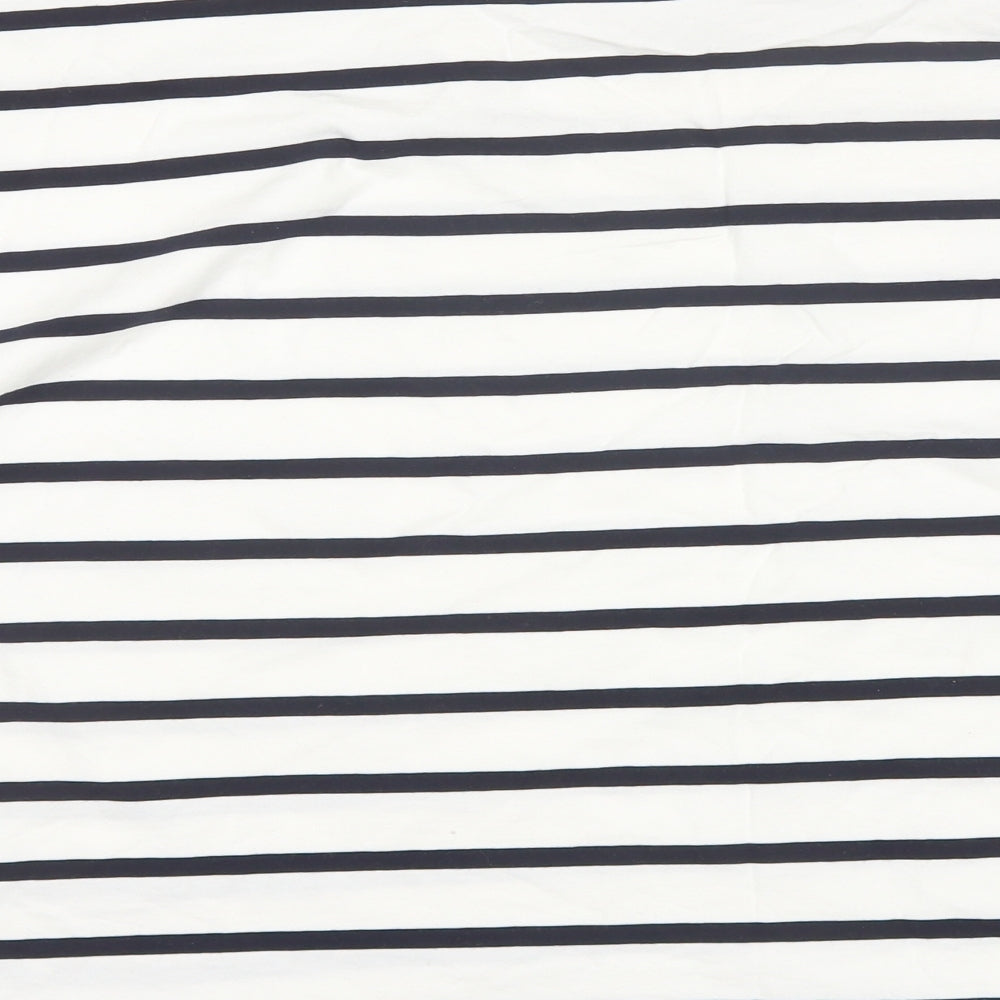 Marks and Spencer Womens White Striped Cotton Basic T-Shirt Size 20 Round Neck