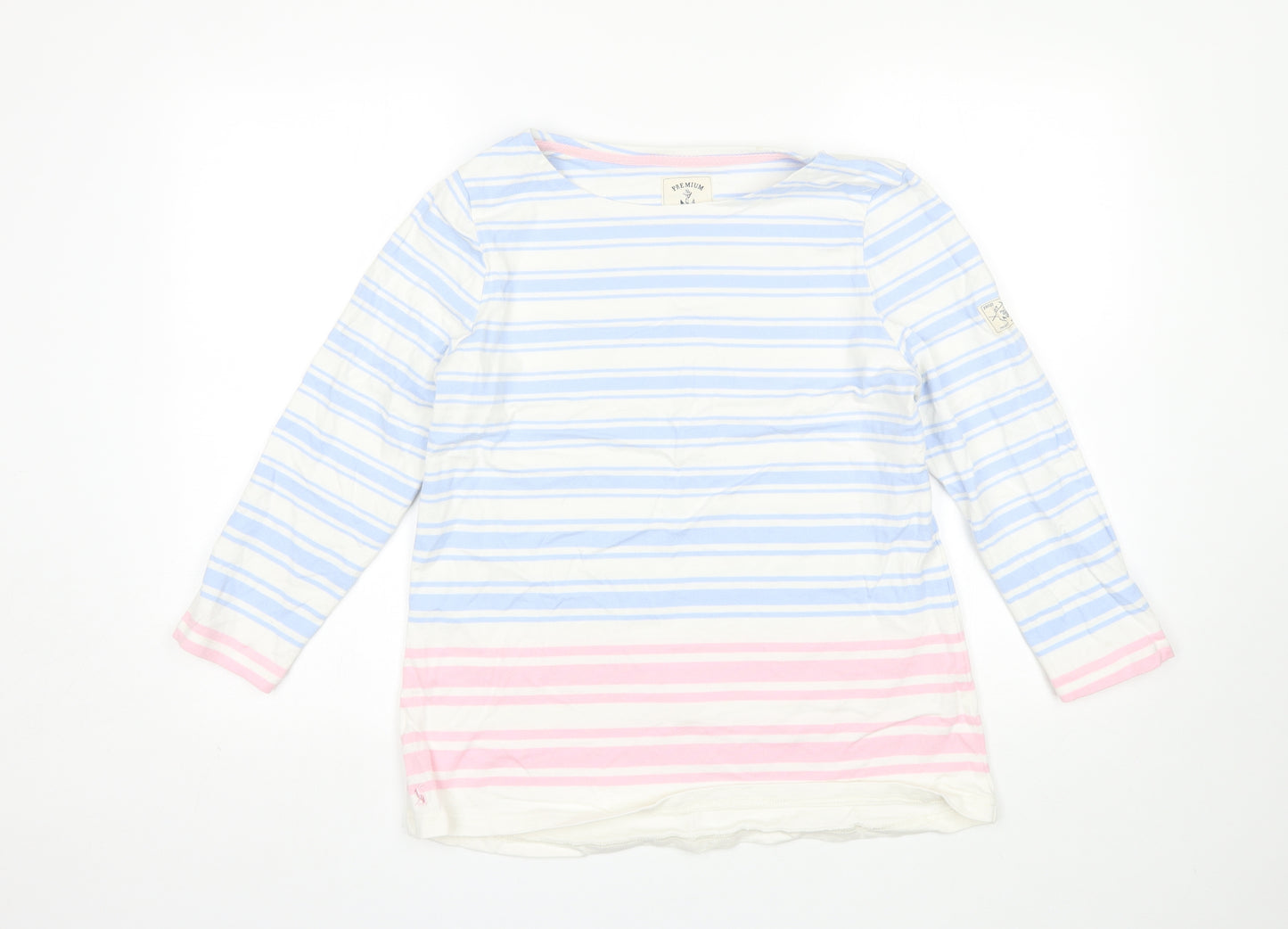 Joules Womens Blue Round Neck Striped Cotton Pullover Jumper Size 14