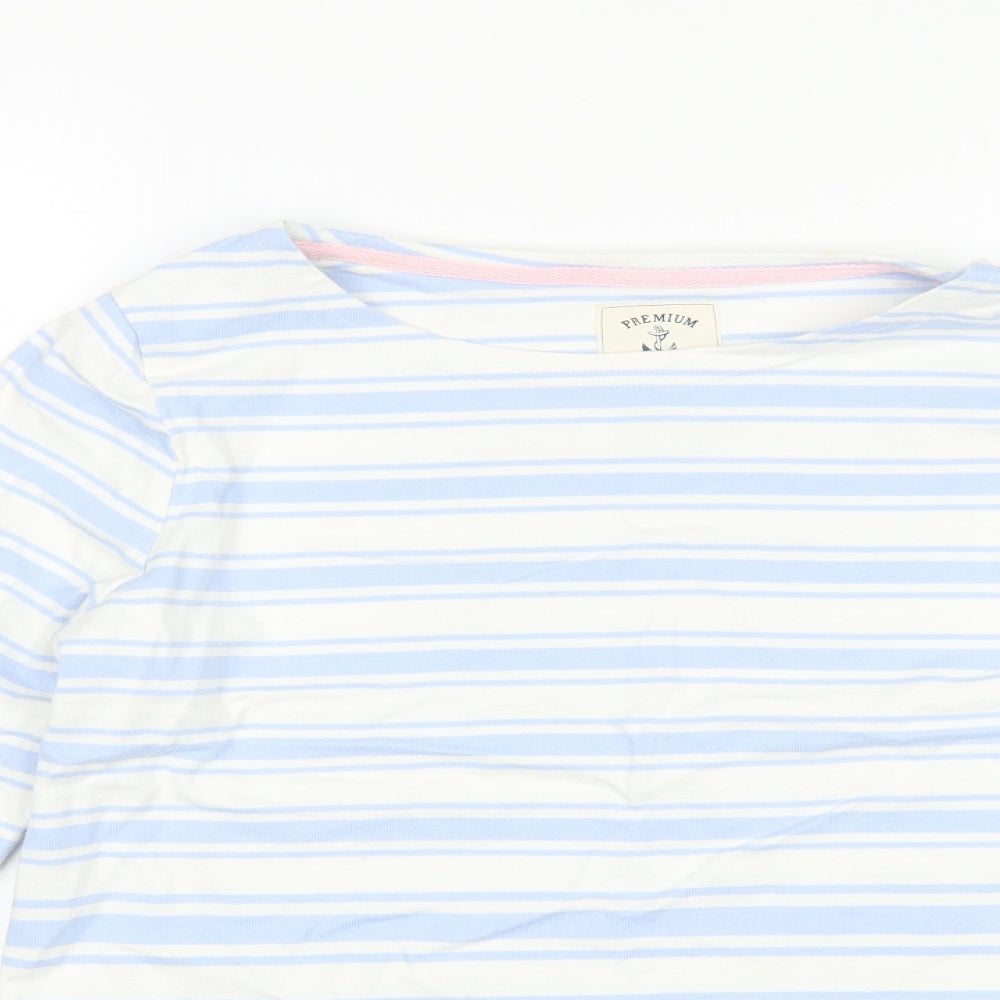 Joules Womens Blue Round Neck Striped Cotton Pullover Jumper Size 14