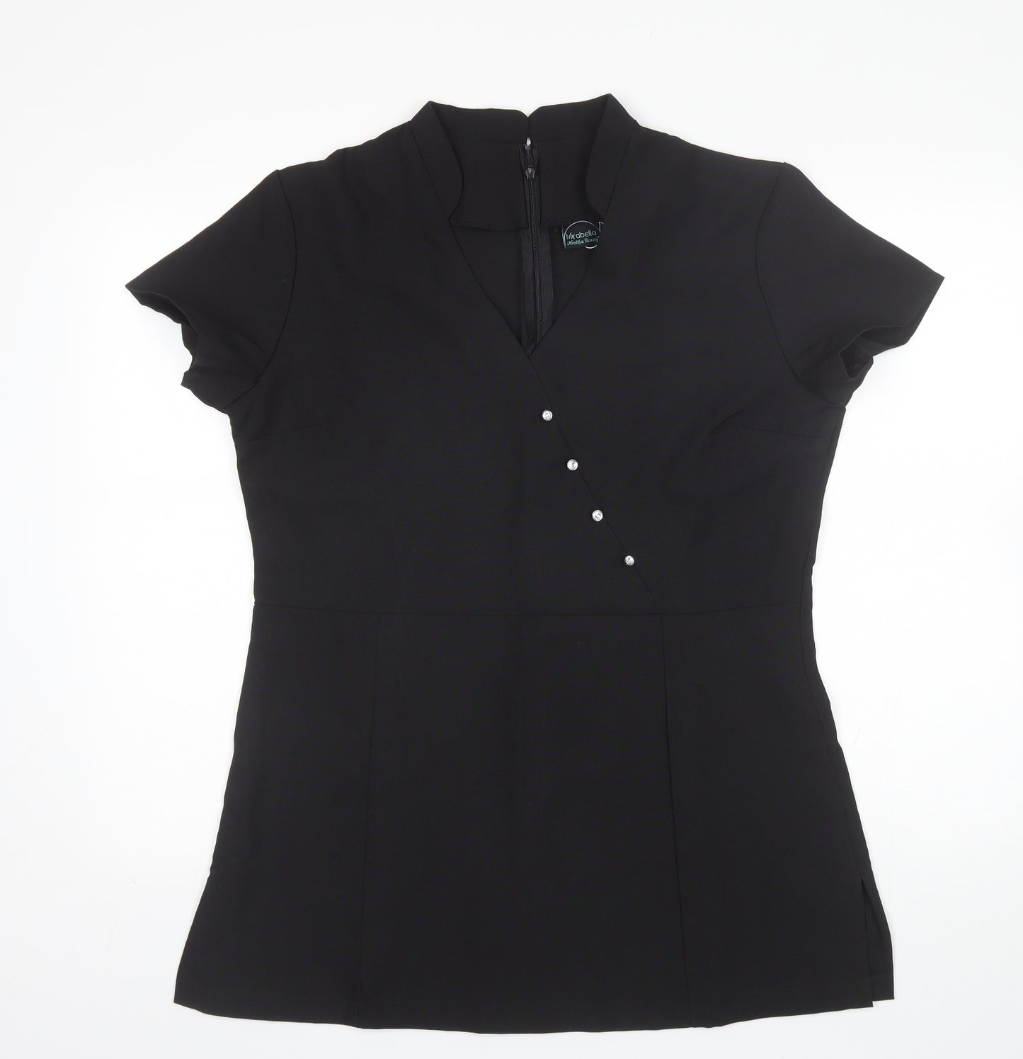 Preworn Womens Black  Polyester Basic Blouse Size 14 V-Neck