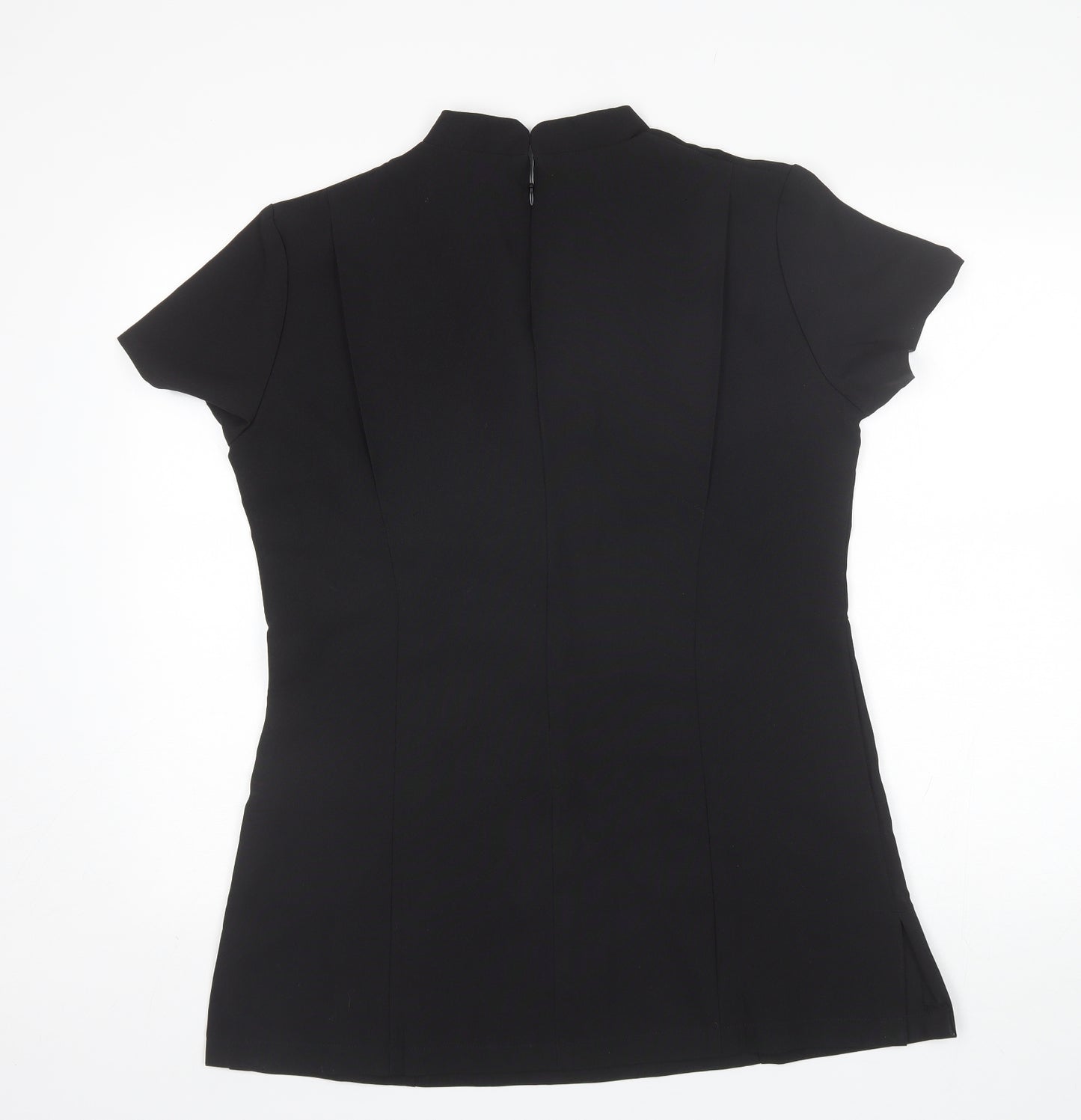 Preworn Womens Black  Polyester Basic Blouse Size 14 V-Neck